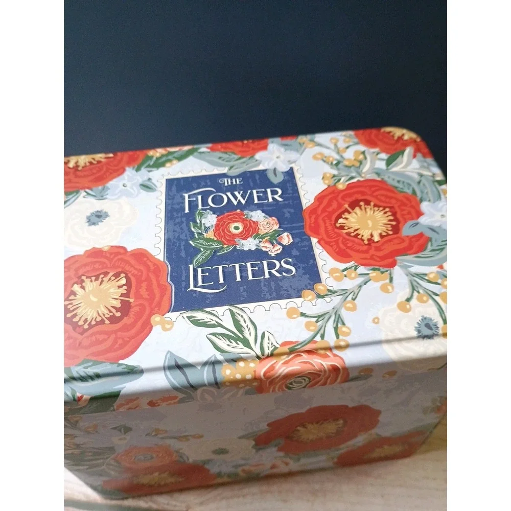 Floral Square Tin Blue And Red Flowers Medium 7